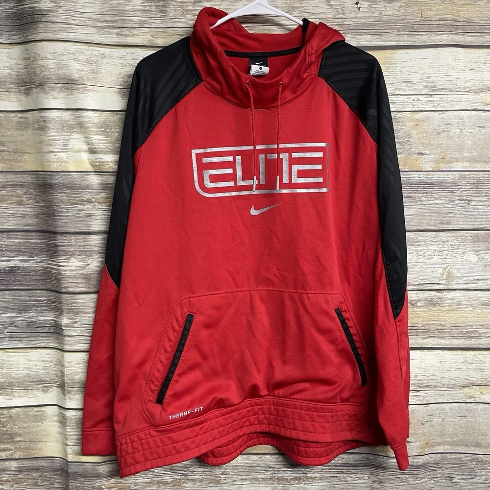 Nike Elite Thermafit Spellout Hoodie Men's XL Red Black Sweatshirt Pullover